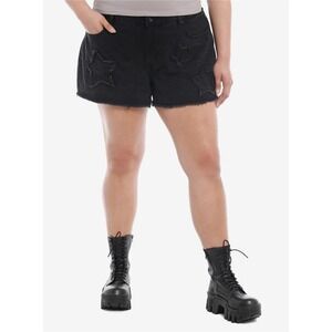 Hot Topic Black Distressed Star Denim Shorts High Waisted Frayed Hem Goth Grunge